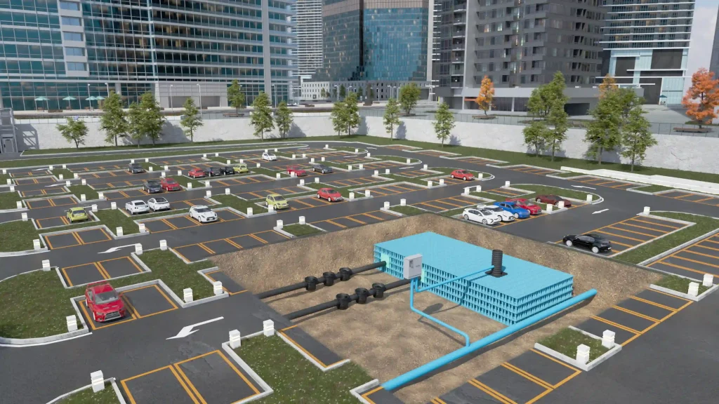 Подземная система отвода дождевой воды. Модульные ящики YD StormBreaker® от Yude.